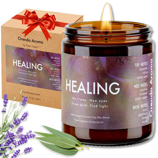 Lavender and eucalyptus scented candle.